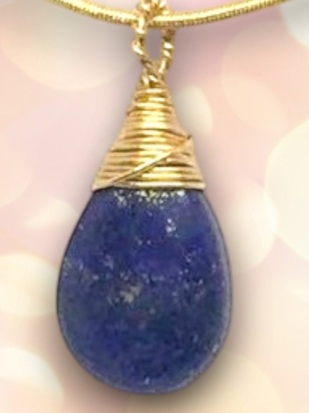 Handmade Wire Wrapped Lapis Lazuli Pendant in 14k Gold Filled Wire